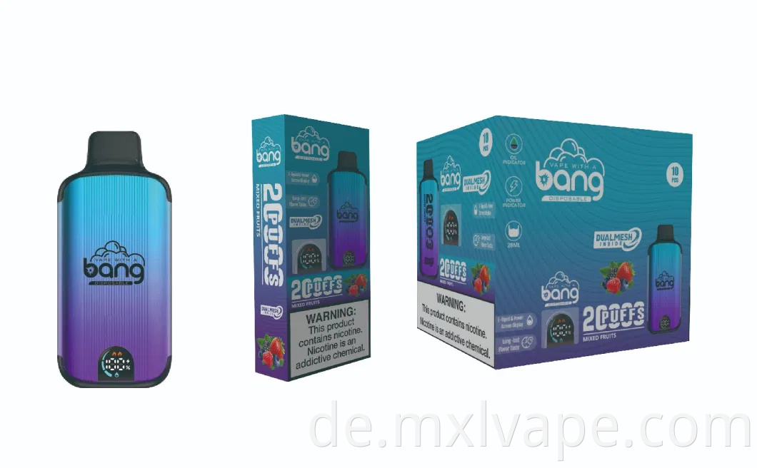 Factory Direct Idi nach Electronic Cigarette Bang Smart Screen 20000 Puffs Batterie: 650mah. Typ-C kann die Zahlung von Alibaba unterstützen